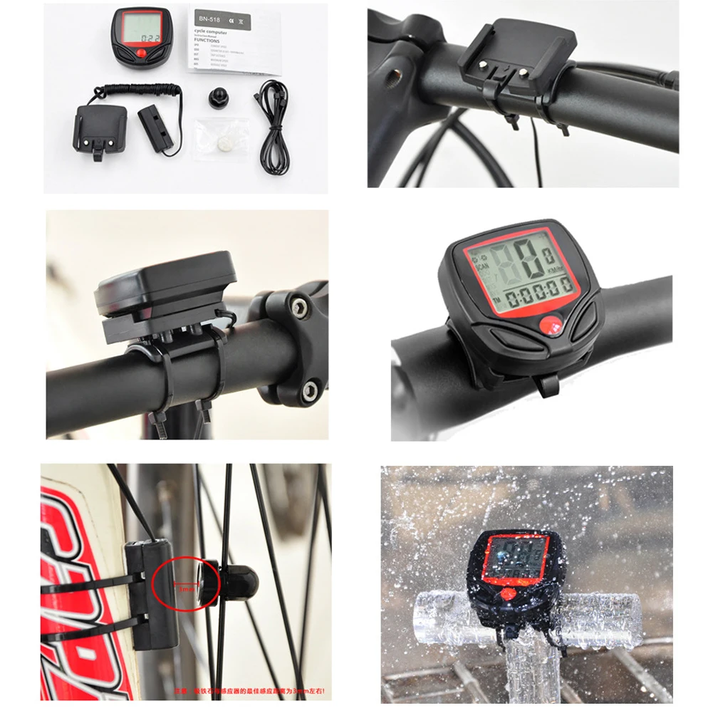 

Bicycle Computer Water Resistant Multifunction Easy Installation Speedometer Robust Compatible Cycling Odometer Large Display