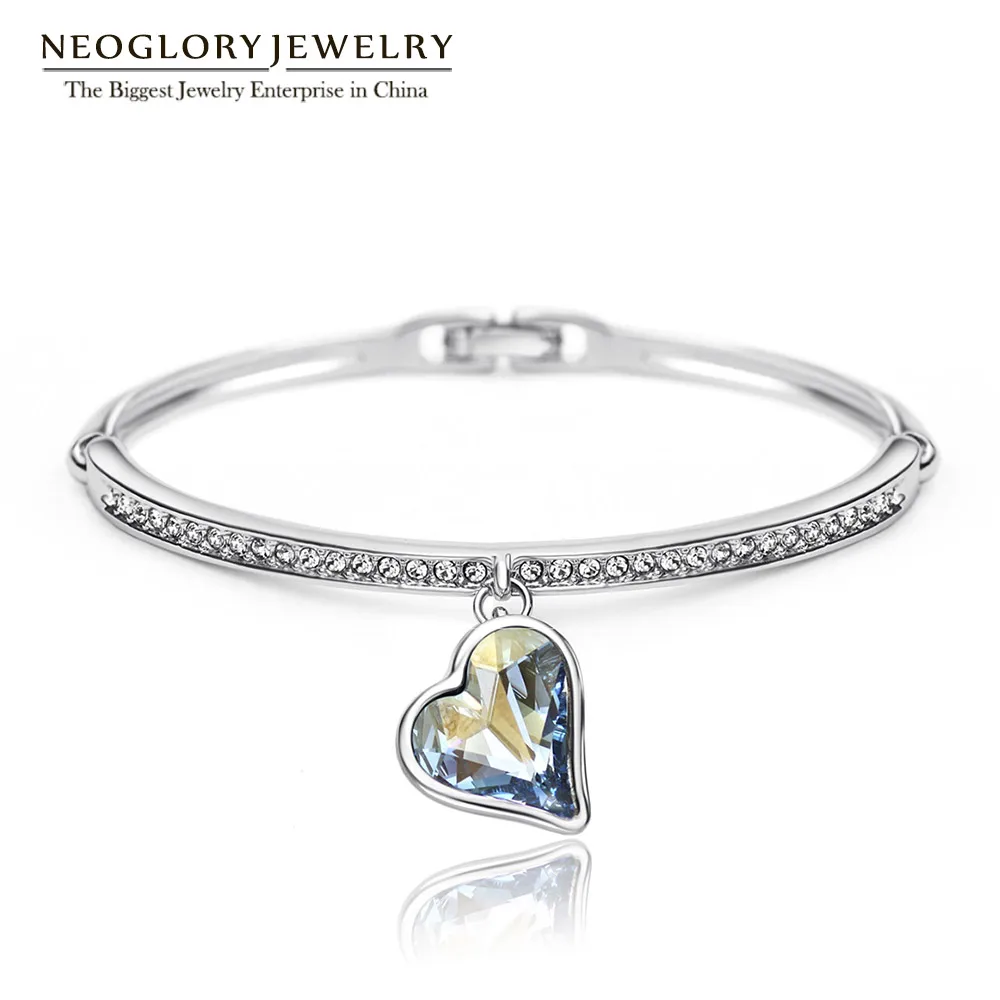 Goedkoop Neoglory Charm Hart Armbanden Voor Vrouwen Oostenrijkse Crystal Rhinestone Hand Vrouwelijke Sieraden Groothandel Blauw 2020 JS4 He1