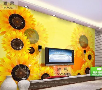

Gold sunflower landscape kitchen wallpaper murals environmental papel contact wall paper the fairy background homedecoration