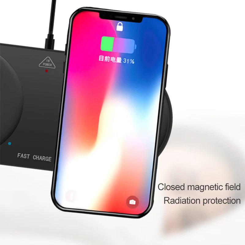 Fimilef Беспроводное зарядное устройство для iPhone X 8 plus быстрая зарядка Samsung Dual USB QI