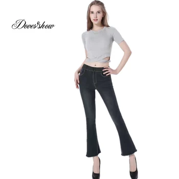 

Women High Waist Stretch Flare Pants Spring Plus Size Jeans Casual Ankle Length Pants Women's Clothing Denim Trousers Pocket