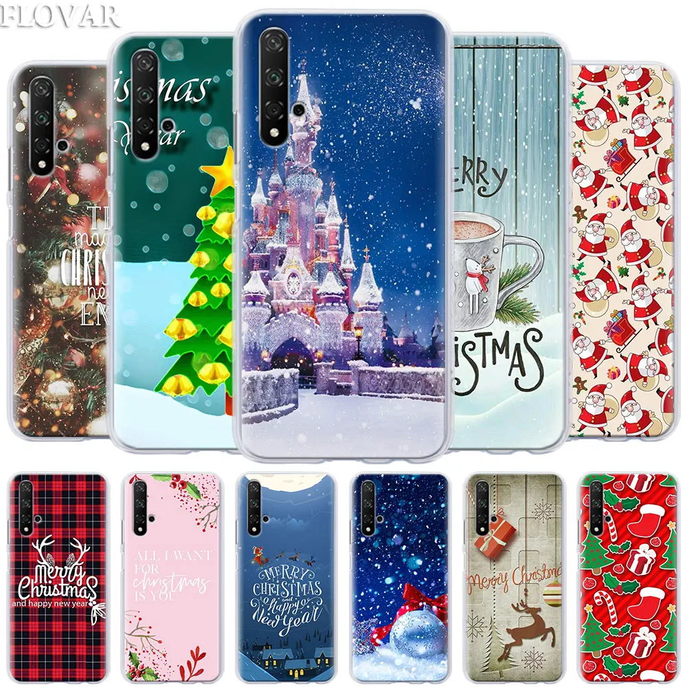 

Phone Case coque for Honor 20 Pro 9 10 Lite 8X 8A 8C 8S 7A 7S Y7 Y9 2019 V20 Cover happy New Year Christmas snowflake Hard PC Ca