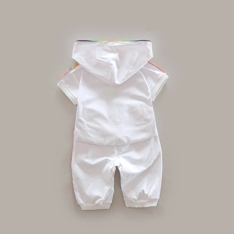 Children Summer Cotton Garment Baby Boys Girls Candy-colored Zipper Hoodies Shorts 2Pcs/Set Kids Short Sleeve Twinsets Tracksuit