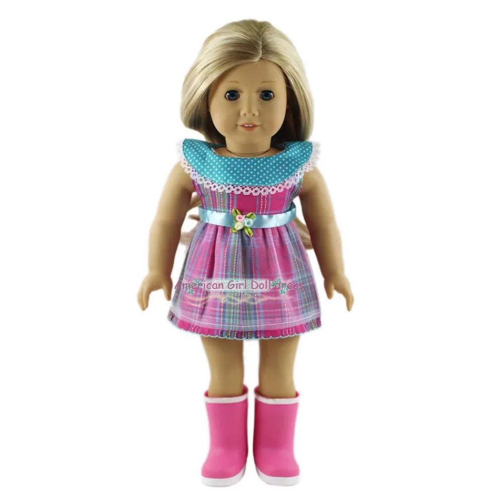 Lovely Style American Girl Doll Clothes of Light Purple Plaid Doll Dress for 18