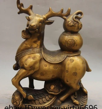 

China Royal Bronze Copper Bottle Gourd Ruyi Elk Wapiti Deer Wealth Money Statue