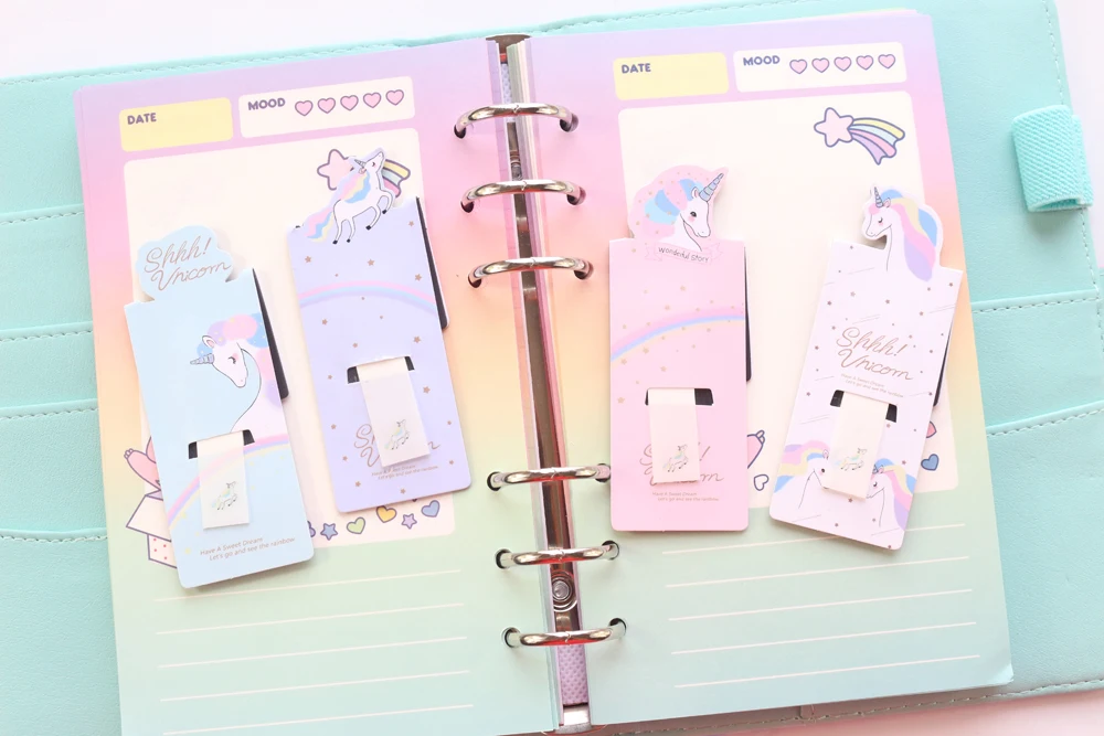 Domikee cute kawaii cartoon unicorn shape school student magnetic bookmark for books candy paper book marks stationery gift