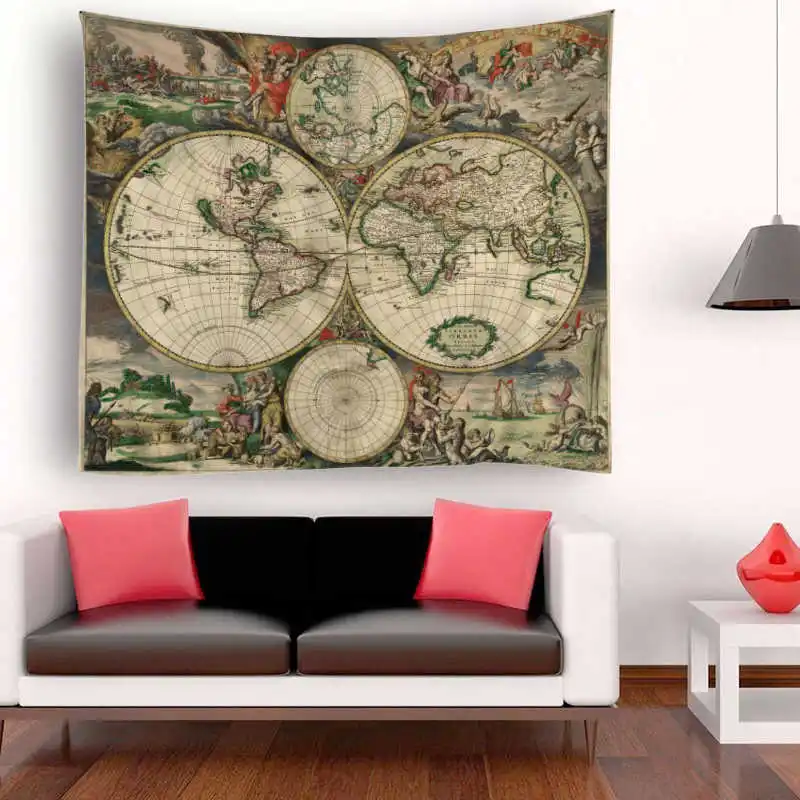 Wall Mandala World Map Printed Polyester Macrame Wall Hanging Mandala Tapestry Boho Decor Carpet Home Decoration Accessories