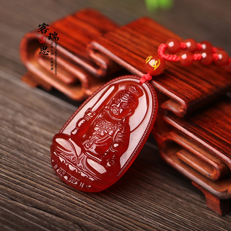 

Ke Ruisi with natural red agate does not move Bodhisattva Pendant Zodiac chicken Guardian natal Buddha Necklace