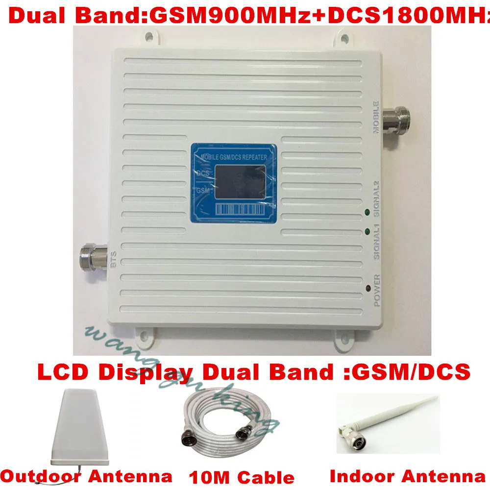 

LCD Display DCS 1800Mhz GSM 900Mhz Dual Band Mobile Phone Signal Booster with Log Periodic Antenna + Indoor Antenna Full Set