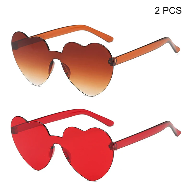 Женские солнцезащитные очки в форме сердца без оправы, цветные солнцезащитные очки с прозрачными линзами красного, розового и желтого цветов, аксессуары для путешествий - Цвет линз: E