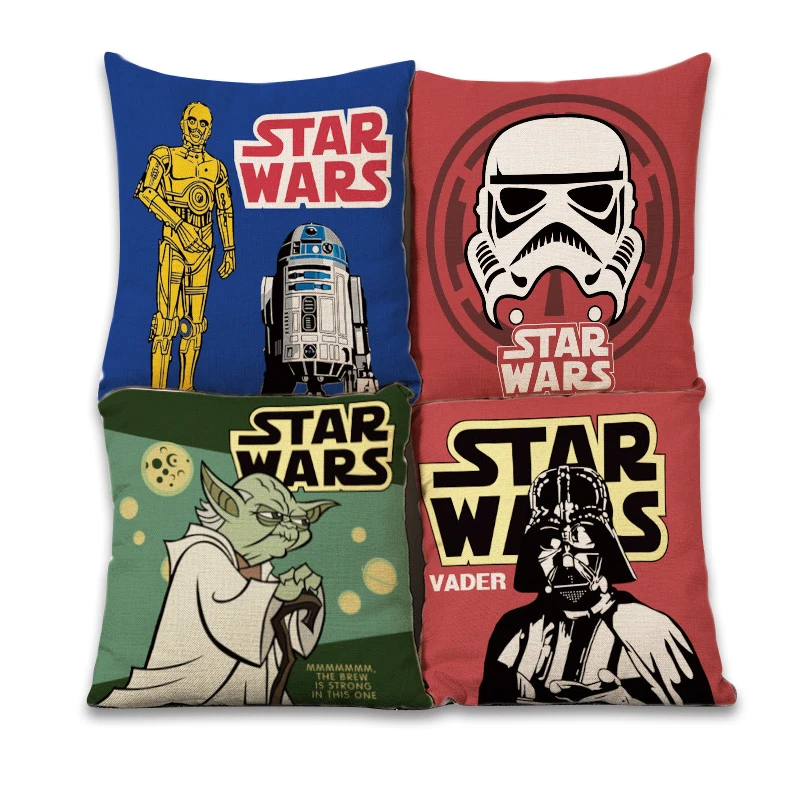 

45*45CM Star Wars Painted Pillow Case Linen Stuffed Cushion Cover Yoda BB8 Warrior Movie TV Figure Pillowcase Deco For Home Toys