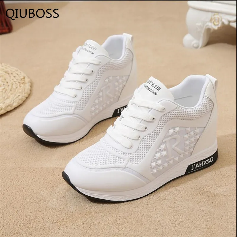 

QIUBOSS 2018 Platform Wedges Women's Sneakers Spring High Quality Mesh Breathable Increased women's shoes Casual Shoes Q130