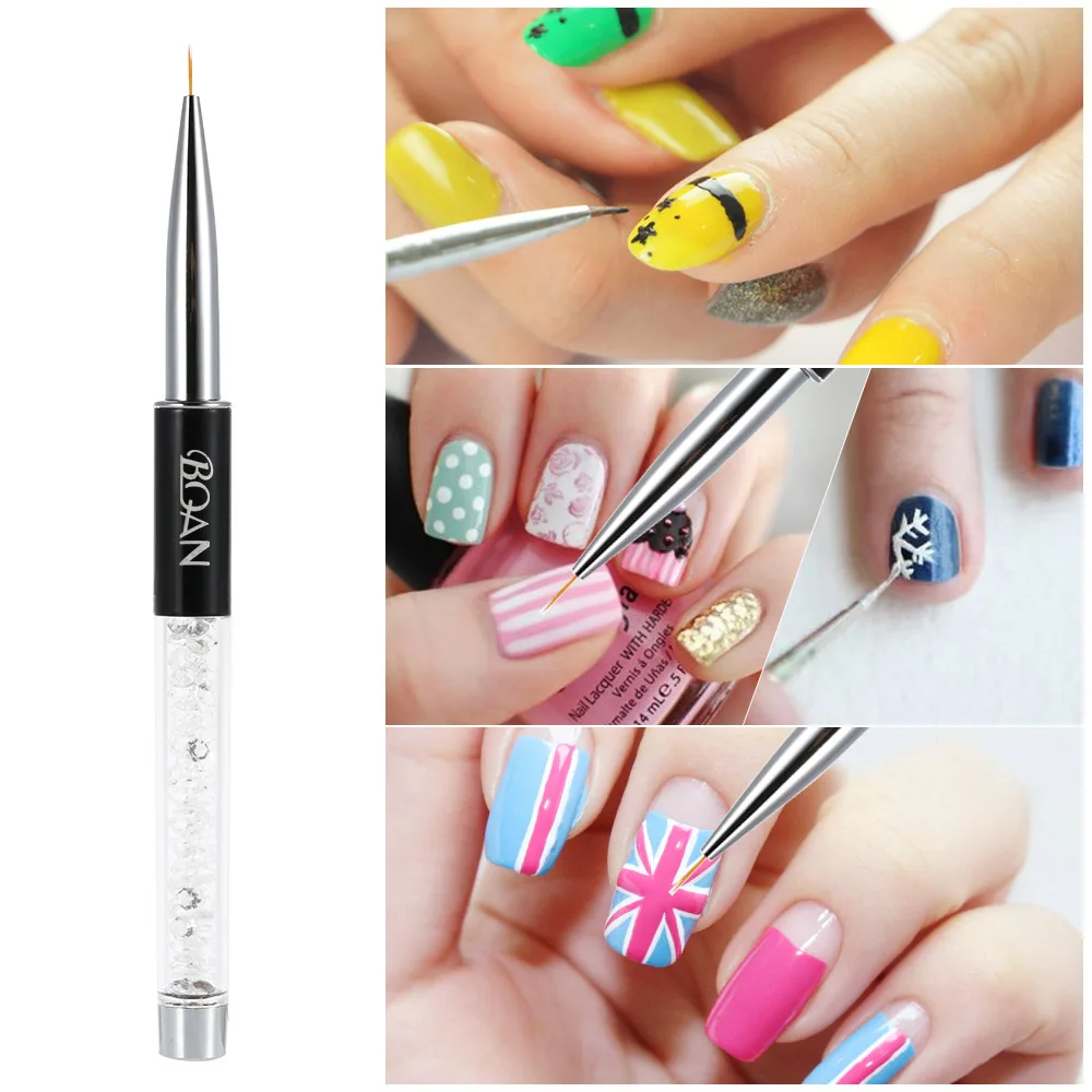 Bqan щетка для ногтей 7/9/11 мм кристалл акриловые Nail Art Кисти УФ гель живопись Линия кисти нейлон волос Pen Маникюр Liner инструменты кисти для маникюра