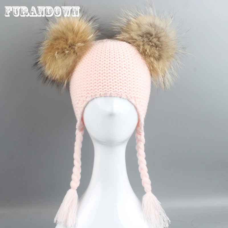 Детская шапка с помпоном из натурального меха 15 см|fur hat|winter fur hathats for |