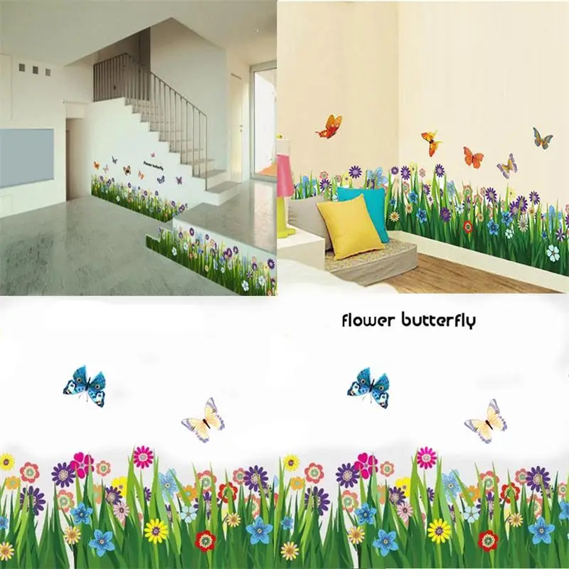 garden flower grass butterfly wall border decal flower butterfly