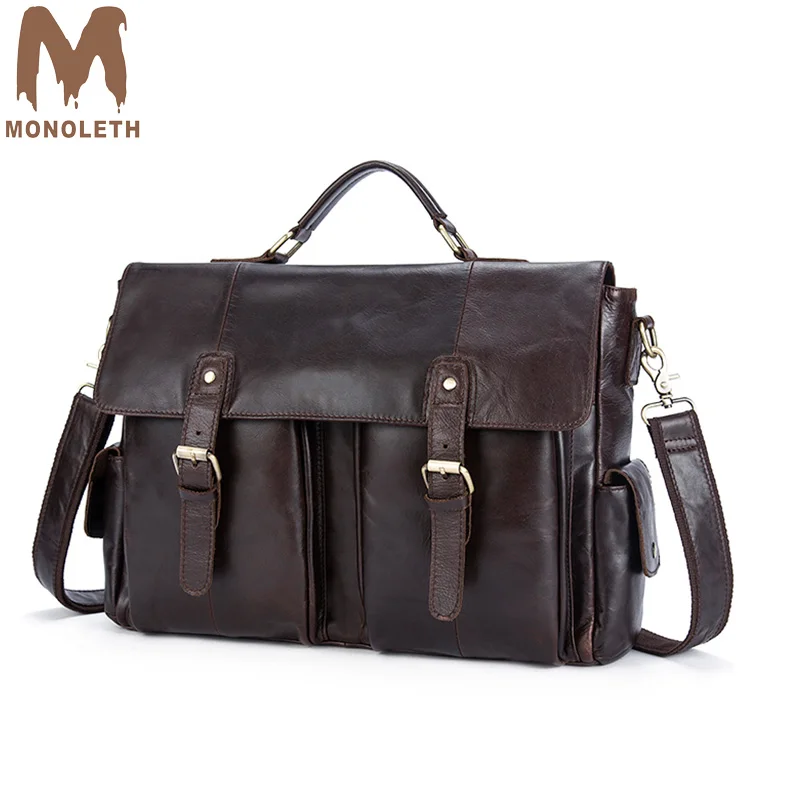 

MONOLETH brand luxury handbags men bags Cowhide genuine Leather shoulder crossbody bag Flip cover briefcase bags