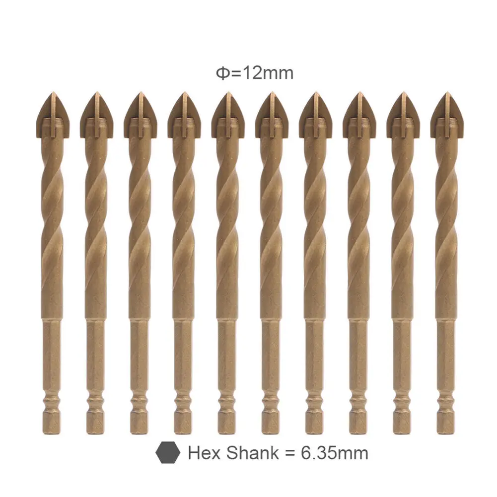 

10xDrill Bits Industrial Grade TIN Coated Carbide Point W/ 4 Cutting Edges 12mm