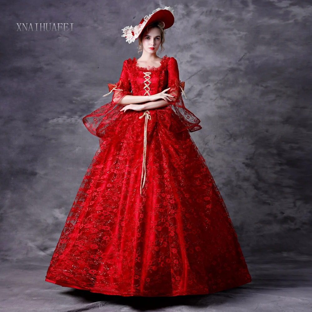 

Red 18th Century Rococo Green Royal Court Dress Retro Baroque Clothing Renaissance Rococo Marie Antoinette Costume Prom Dress