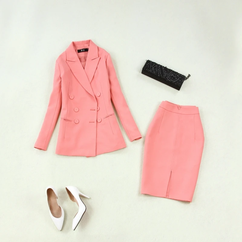

Women's suit 2019 spring and summer new large size pink suit bag hip skirt two-piece female solid color wild temperament