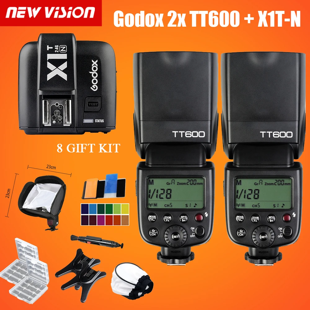 

2x Newest Godox TT600 2.4G Wireless Camera Flashes Speedlite With X1T-N Transmitter for Nikon +GIFT 8 KIT