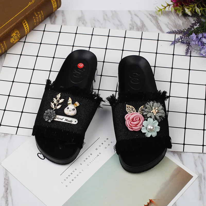 New Bunny Fabrics Soft Bottom Flowers Fringed Flat With Women Open Toe Platform Shoes Casual Slippers For Ladies Cheap57