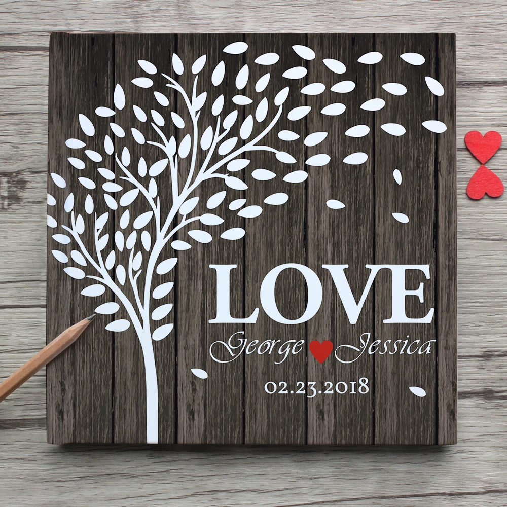 

Unique Custom White Wedding Guest Book,Personalized Tree Leaves Love White Wedding Guest Book Alternatives Sign,Photo Album