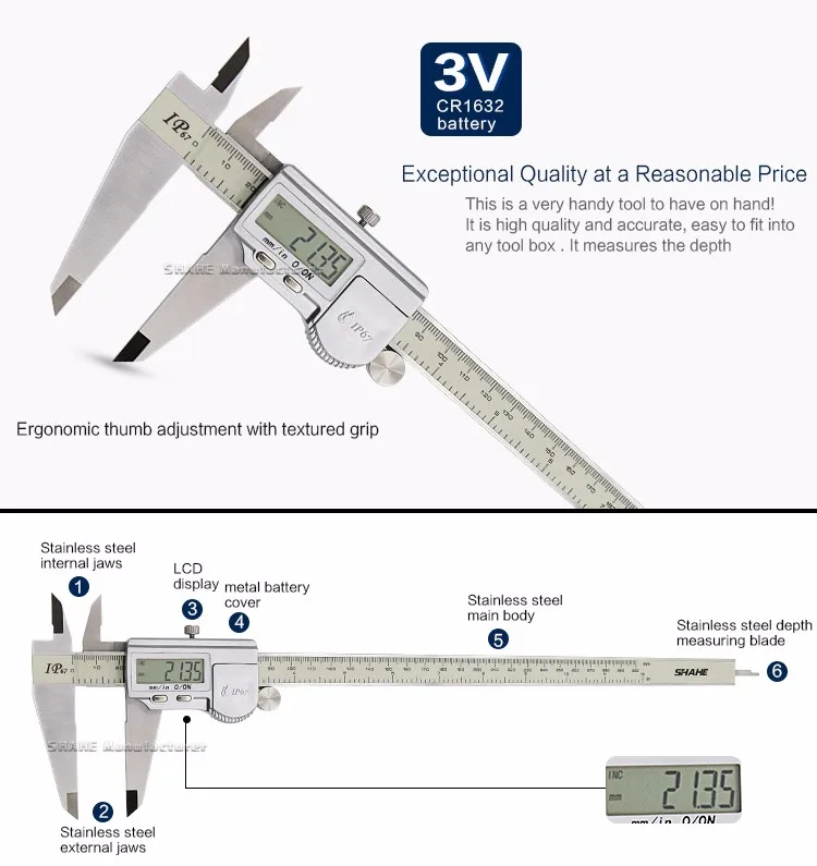 Цифровой штангенциркуль IP67 Водонепроницаемый электронный точный измерительный цифровой штангенциркуль из нержавеющей стали 0-300 мм суппорты