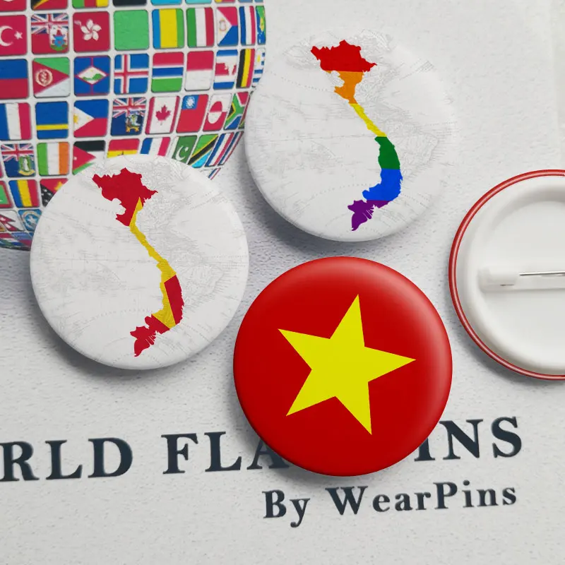 

Vietnam Flag Map Tin Button Pins LGBT Gay Rainbow Pride Tin Button Badges