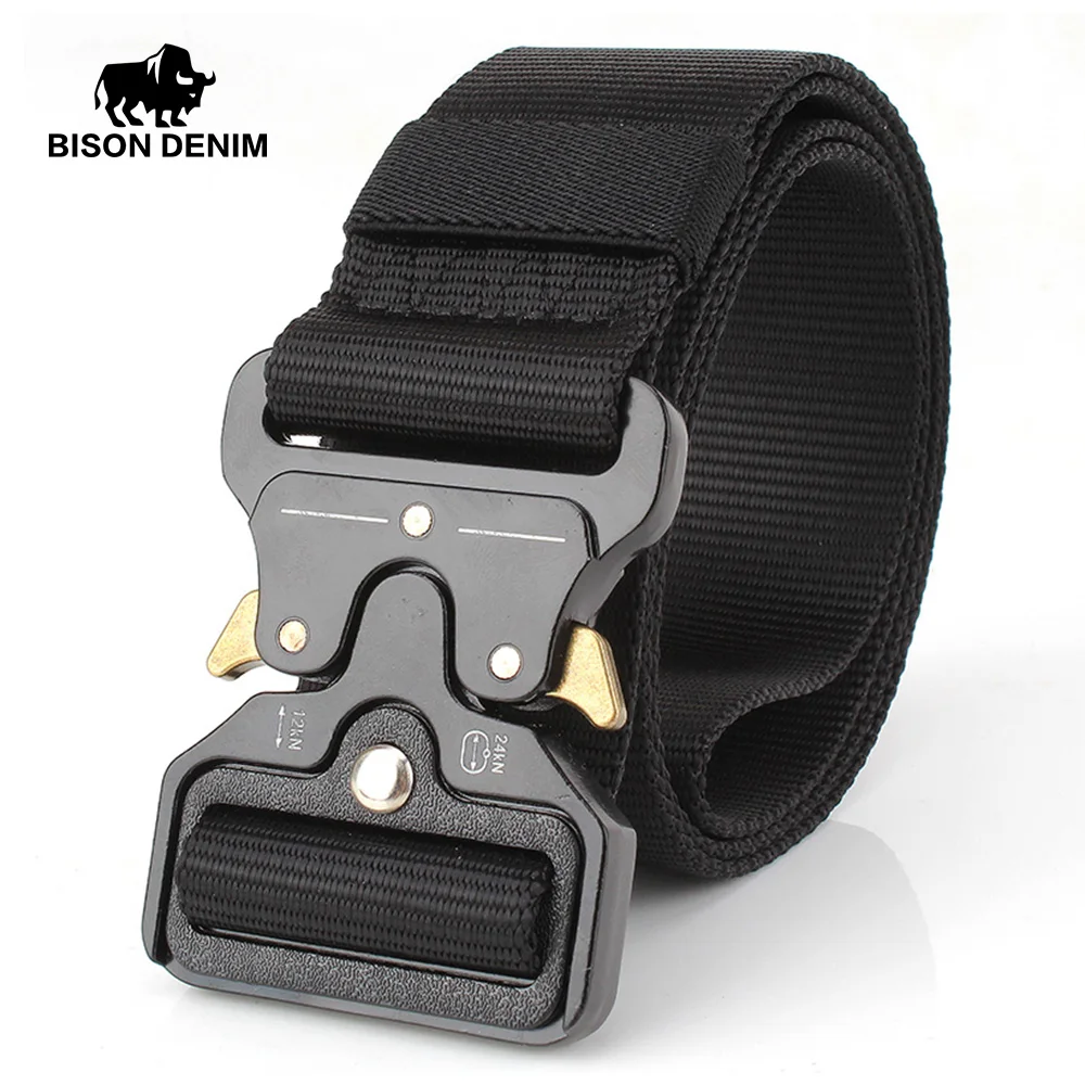 BISON DENIM Men's Jeans Belts Military Equipment Army Training Belt Outdoor Tactical Belt Nylon