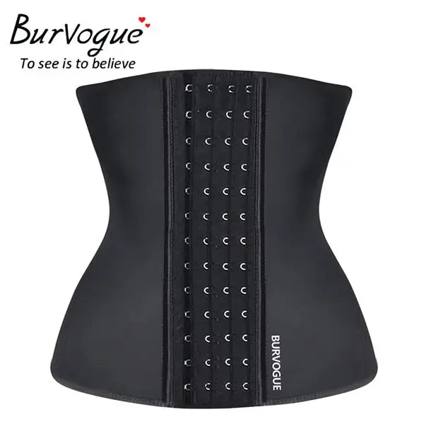 Burvogue, Женский латексный корсет, 9 стальных костей, 4 крючка и глаза, поясные корсеты и бюстье, корсет для похудения - Цвет: Black