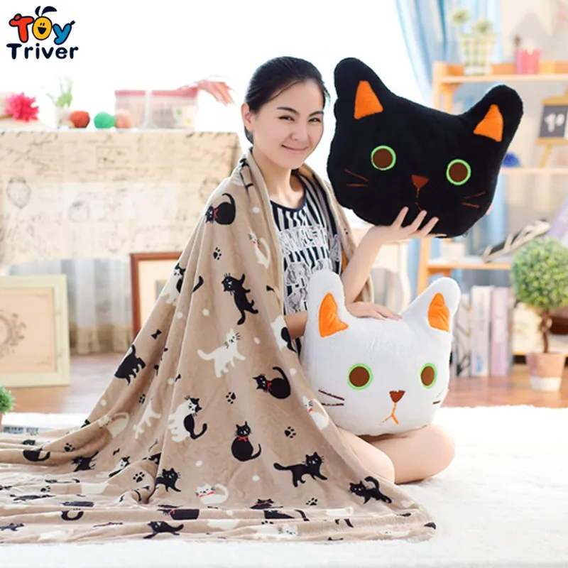 Quality Plush Cats Blanket Stuffed Toy Doll Portable Blanket Baby