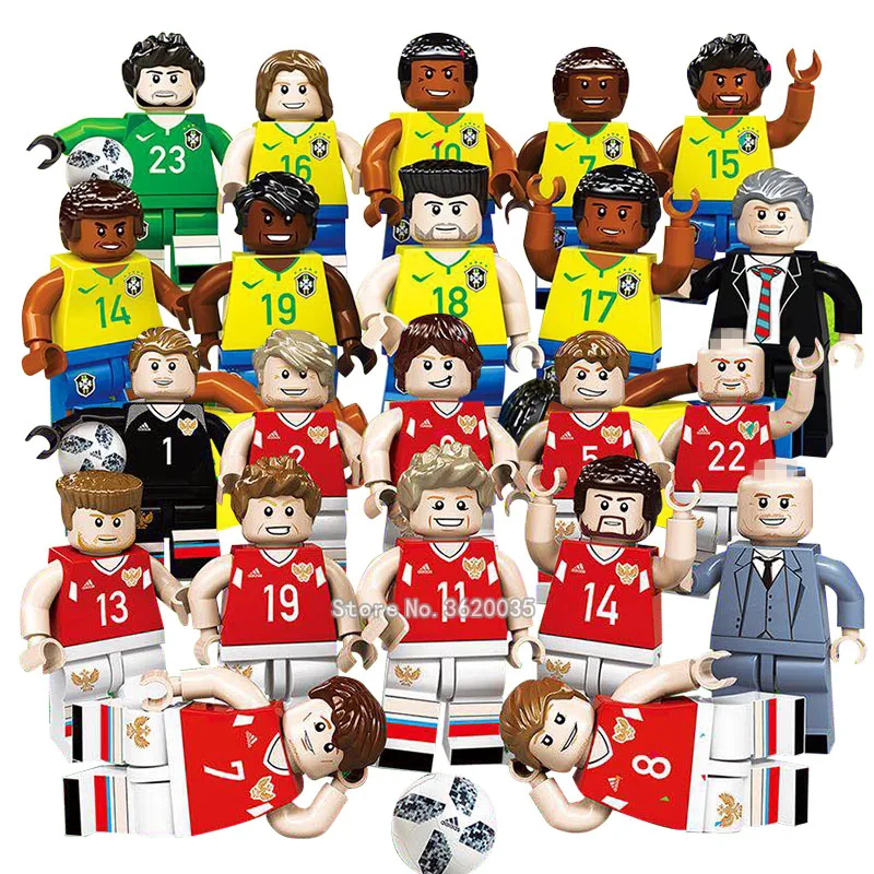 

New world Sports football Russian team Brazil team compatible legoinglys Mini mascot commemorate figures model Blocks toy gift