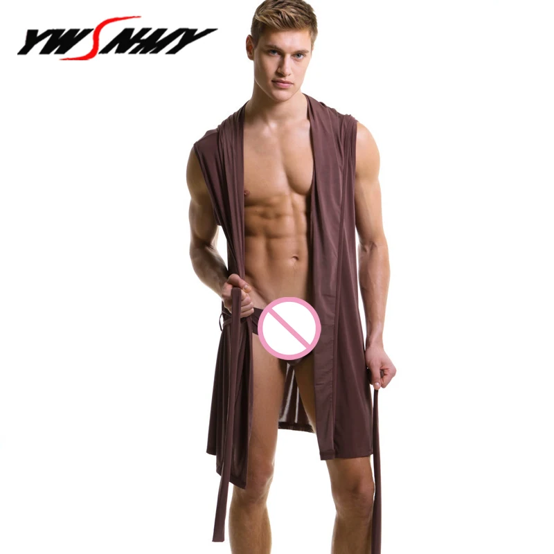 

Hot Men Sexy Summer Sleeveless Sleepwear Robe Comfortable Dreathable Hooded Bathrobe Fashion Casual Pajamas Pyjamas