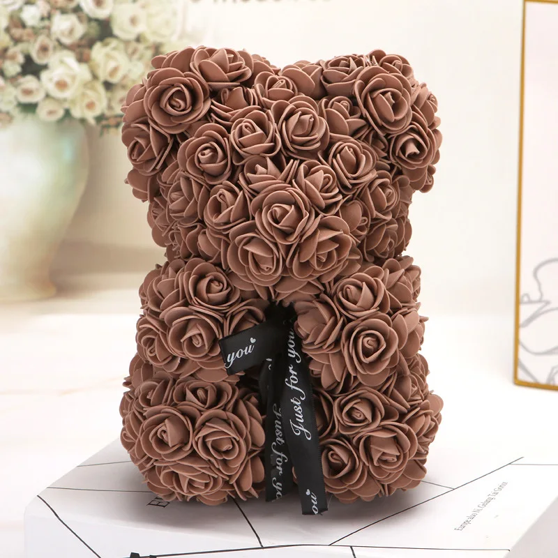 25 см, Прямая поставка, розовый медведь, красный медведь Teddi, цветок розы, искусственное украшение, рождественские подарки на день рождения для женщин, подарок на день Святого Валентина - Цвет: Шоколад