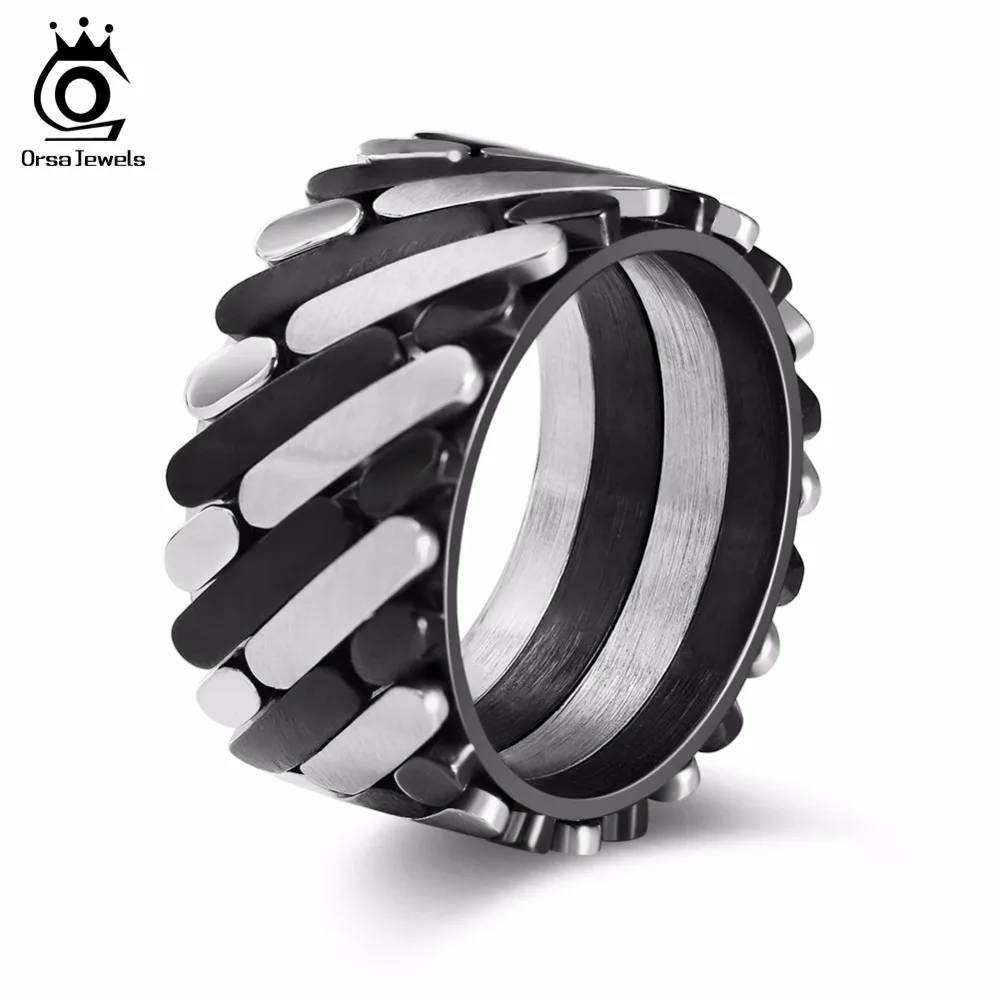 ORSA JEWELS Stainless Steel Rings For Women Personalized Design Punk Style Surface Width 12 MM Men Band Party Jewelry GTR37