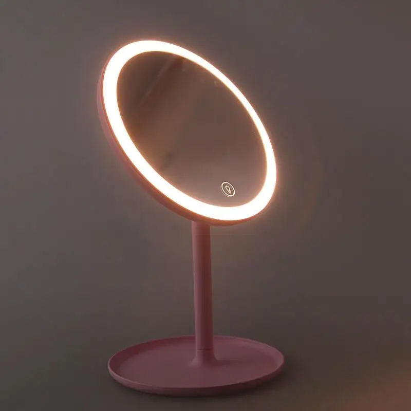 Press Table Lamp Led Mirror With Light Circular Makeup Mirror Round Shape Rotating Cosmetic Mirror Stand Magnifier Dressing Mi