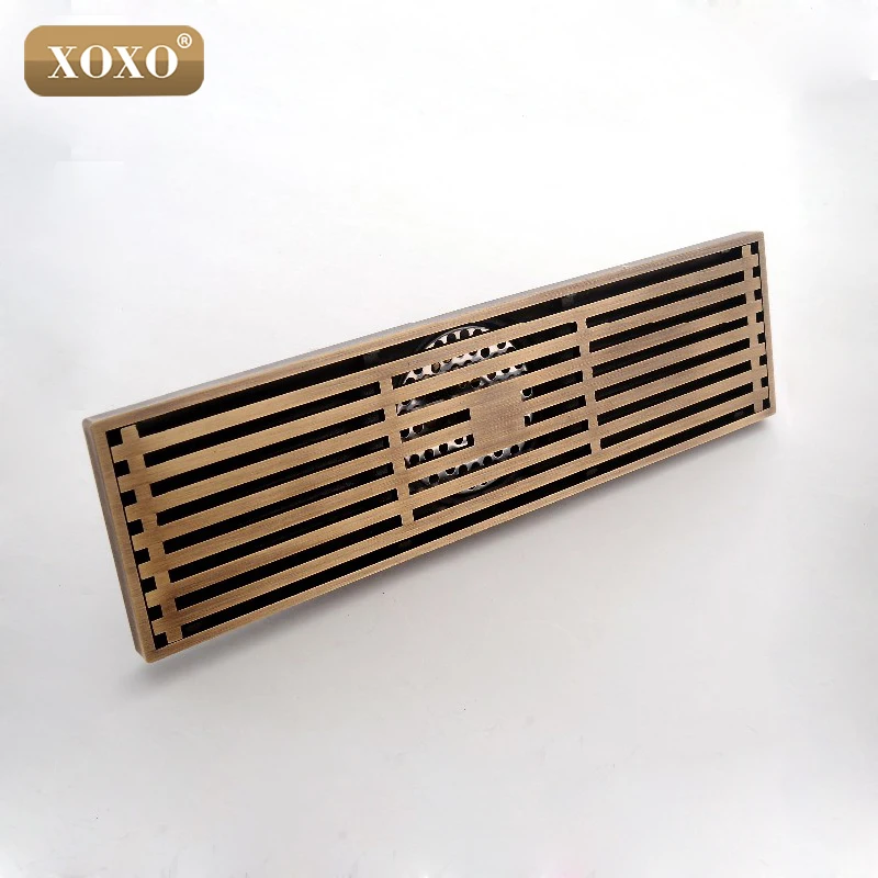 

XOXO 8*20cm/8*30cm Euro Style Antique Brass Bathroom Linear Shower floor Drain Wire Strainer Art Carved Cover Waste Drainer DL33