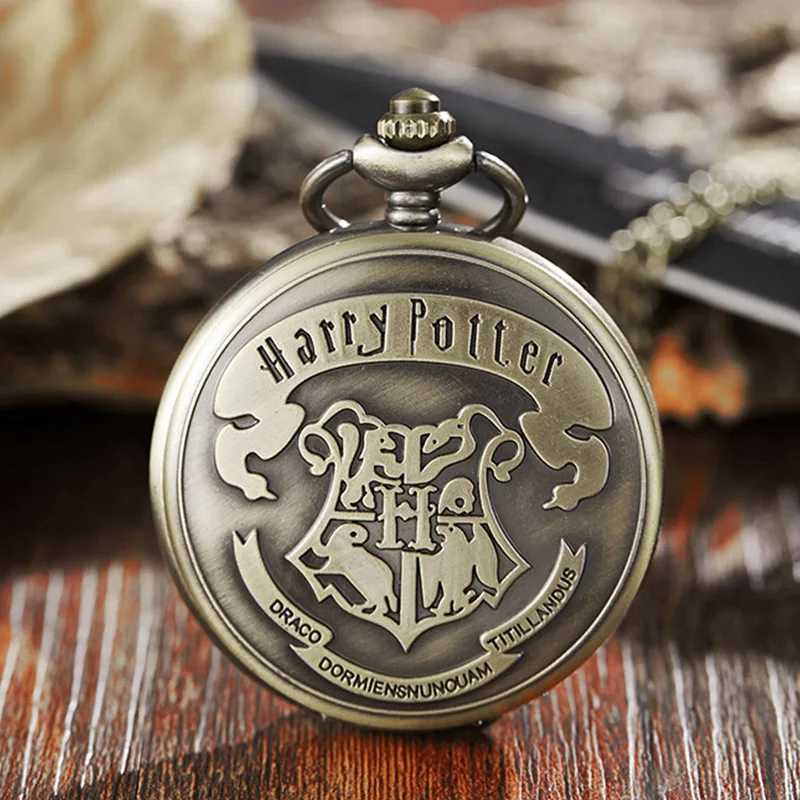 Vintage Cute Hogwarts Harry Potter Pocket Watch Necklace Bronze Cute