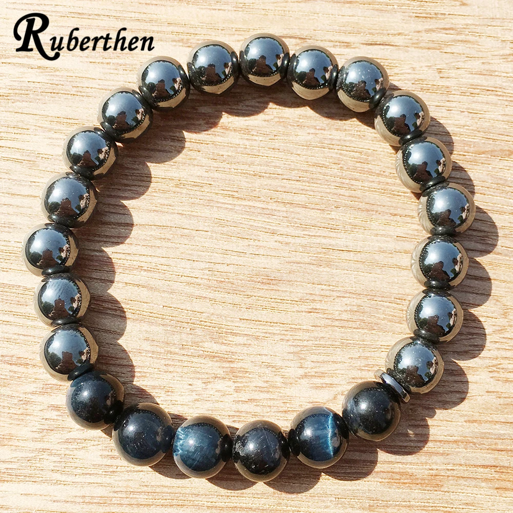 

Ruberthen Black Tiger Eye Hematite Men`s Bracelet High Quality Handmade Beaded Bracelet Protection Healing Yoga Jewelry