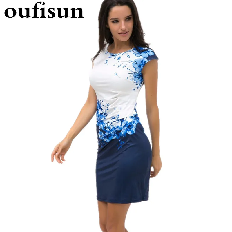 

Floral Print Bodycon Mini Dress Casual Sleeveless O Neck Elegant Dresses Slim Office Party Dress Vestidos For Women Plus Size