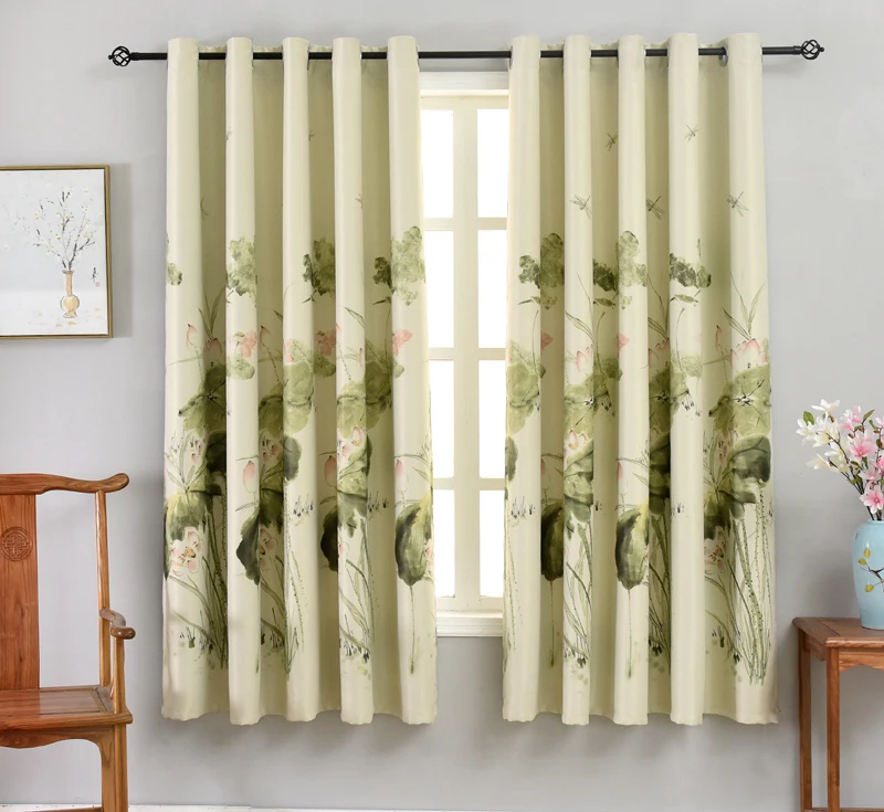 Pastoral Green Print Lotus Leaf Short Curtains for Kitchen Door Window Blackout Curtains for the Living Room Drapes PC004#4