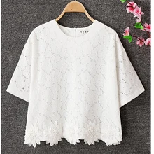 NATASHA.LILI 2016 New fashion Plus Size Summer Women Blouse Lace White Casual Shirts Tops Clothes chiffon Blusas femme Floral