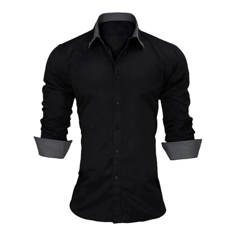 VISADA JAUNA,, мужская рубашка, Мужская одежда, подходит для хлопка, одноцветная Модная рубашка с длинным рукавом, для мужчин, США, 2XL, Camisa Masculin, N5021 - Цвет: N5025Black