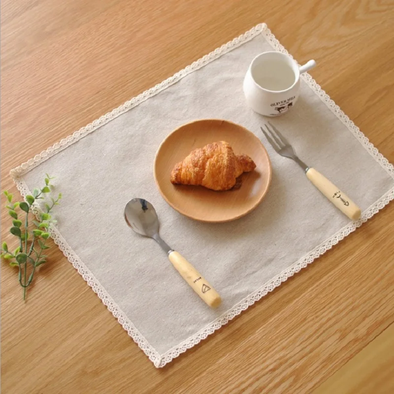 Japanese Zakka Pure Color Cotton and Linen Napkins Placemats Lace