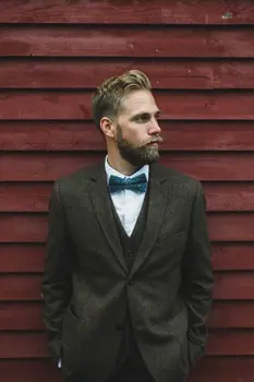 Tanie Najnowsze Wzory Płaszcz Pant Ciemny Szary Tweed Mężczyźni Garnitur Slim Fit 3 Sztuka Tuxedo Niestandardowe Prom Garnitury Groom Delikatny Blazer Terno Masculino Z