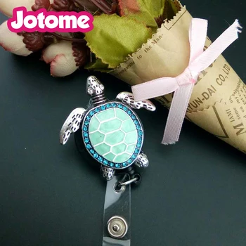 

In stock Enamel Cute Green Turtle Rhinestone Retractable Badge Reel/multy ID Badge Holder for uniform