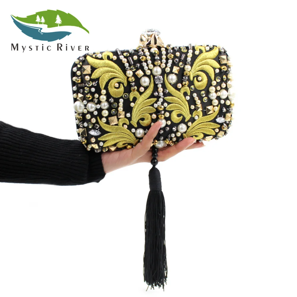 Mystic River Women Clutch Ladies Beaded Wedding Bag Evening Bags Tassel