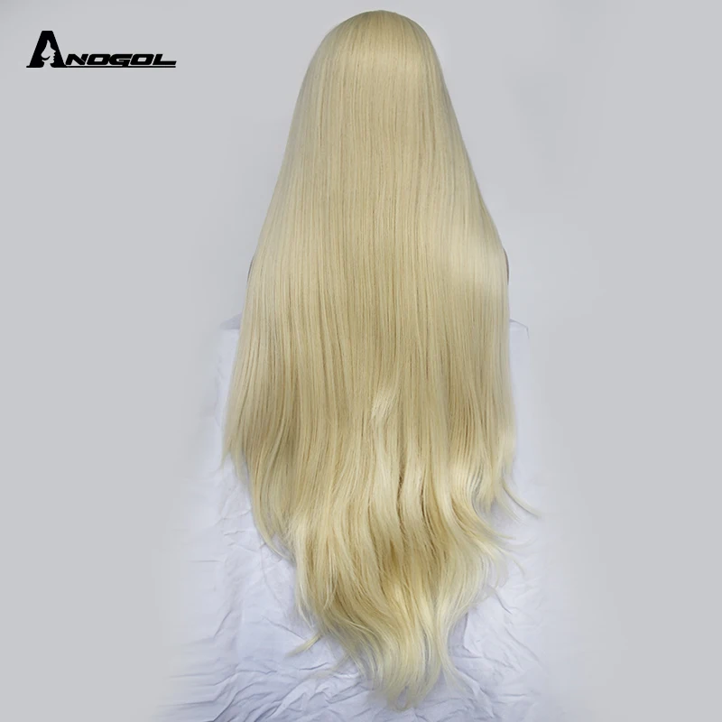 Anogol высокотемпературное волокно длинные натуральные волнистые средняя часть 360 фронтальная бесклеевая 613 блонд синтетические волосы на кружеве для женщин