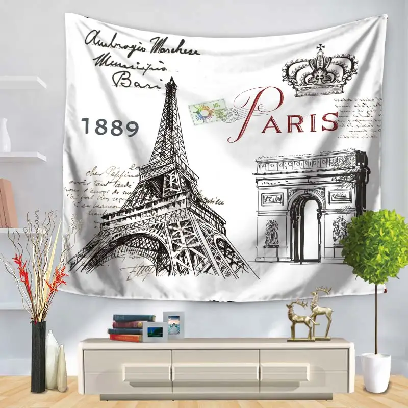 

Home Decorative Wall Hanging Carpet Tapestry Rectangle Bedspread Eiffel Tower Vintage America England Pattern GT1245