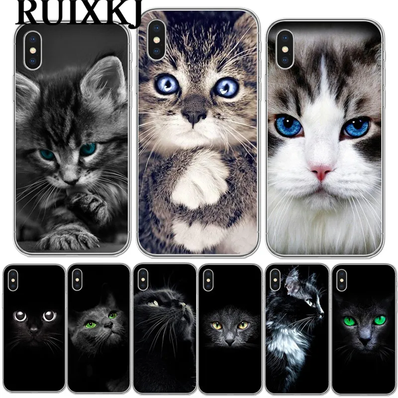Мягкий ТПУ чехол для телефона с милыми черными кошачьими глазами iPhone X 10